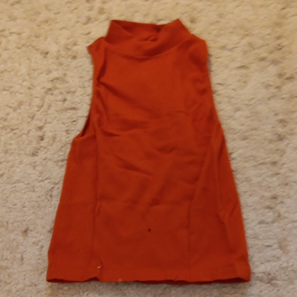 Red Sleeveless Tank Top with Mock Neck and Mandarin Collar